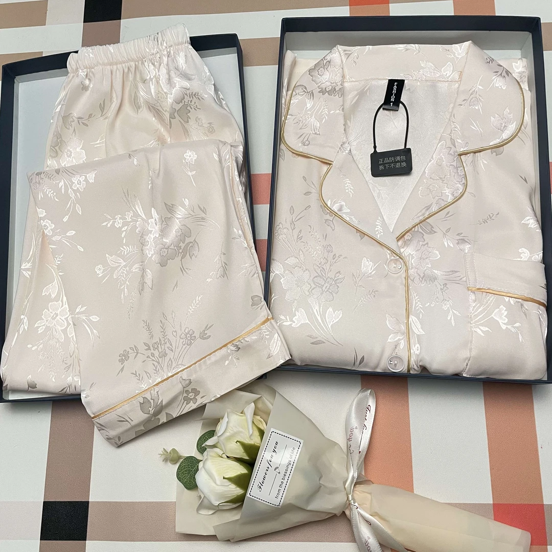 【带胸垫】三件套睡衣女套装夏季长袖甜美女士薄款宽松翻领家居服