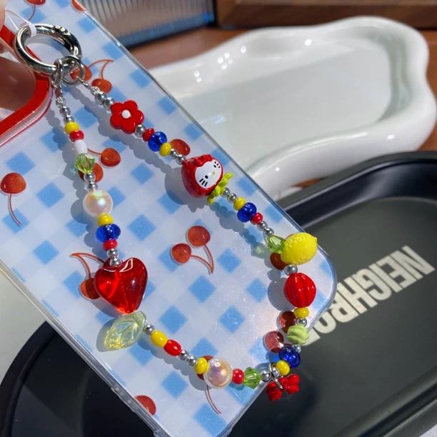 5016草莓小猫原创手机链