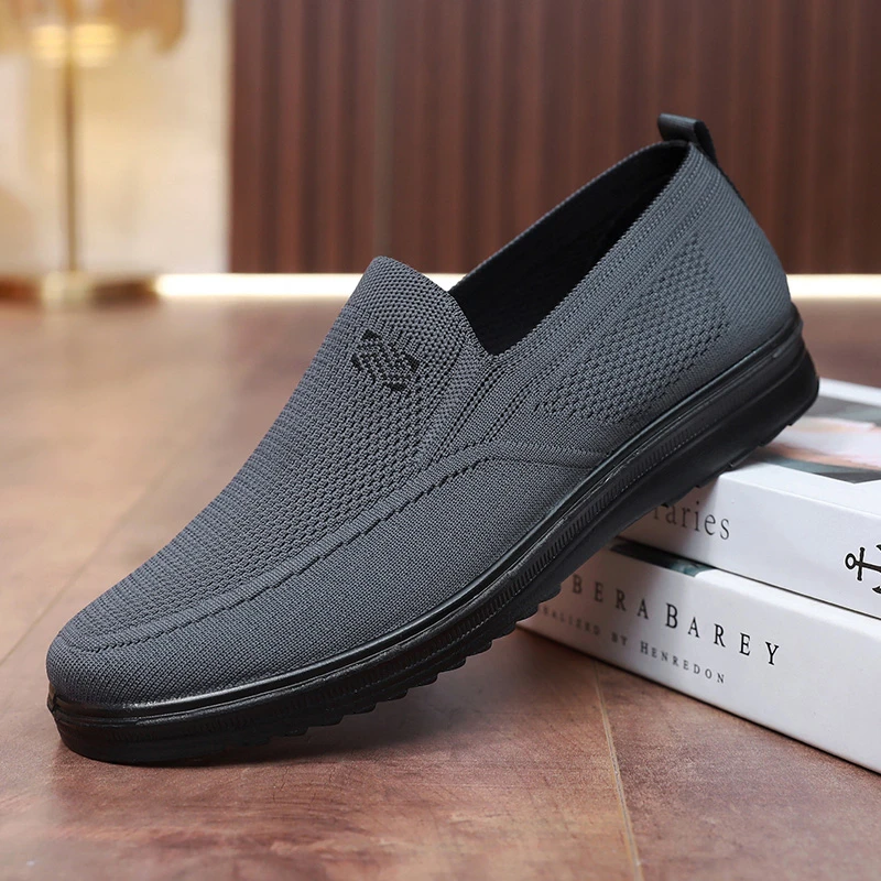 老北京布鞋男单鞋透气飞织网面老年人爸爸休闲鞋宽松舒适防滑软底