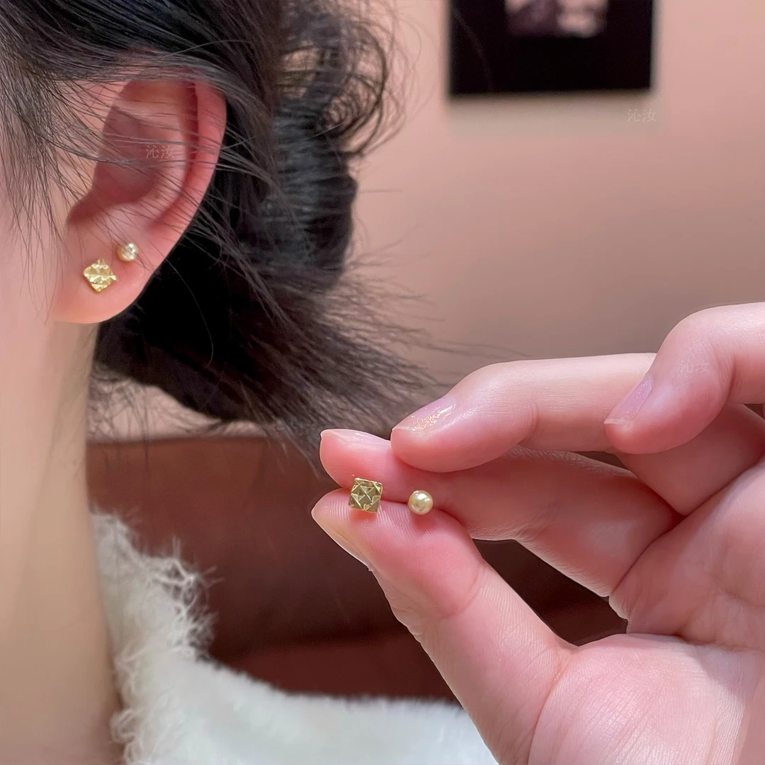 【沁汝饰品】FQ788珠珠几何方形耳钉四件套百搭时尚轻