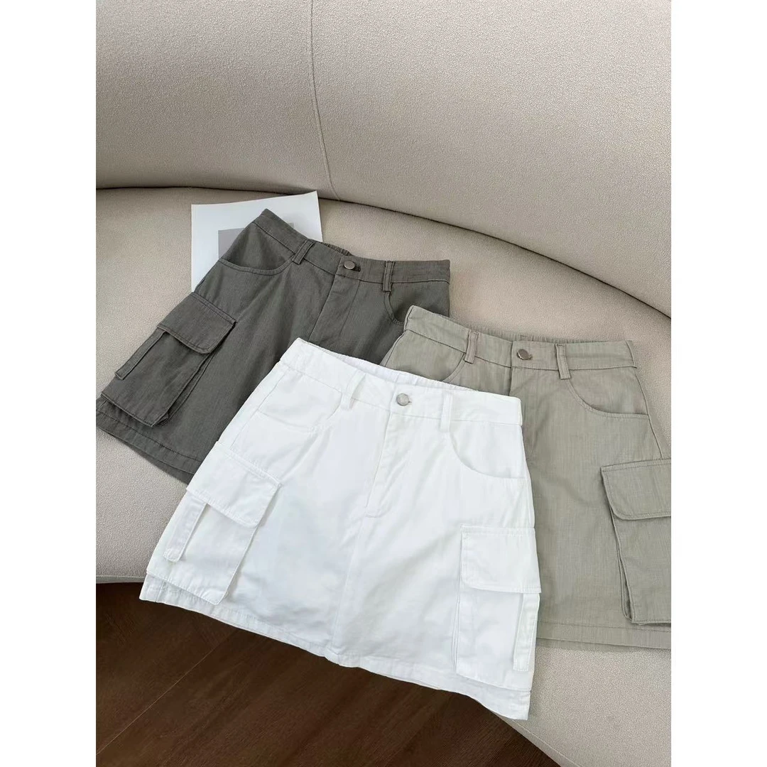 半松紧腰口袋防走光内衬工装牛仔短裙~N2187P小静折扣