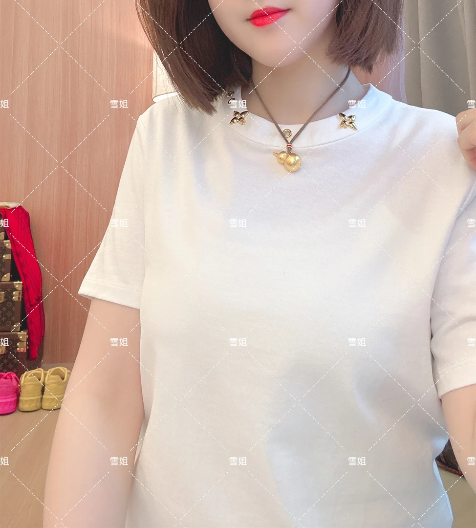 雪姐服饰「金属扣短袖」简约金属扣小众设计感纯棉短袖圆领宽松T恤