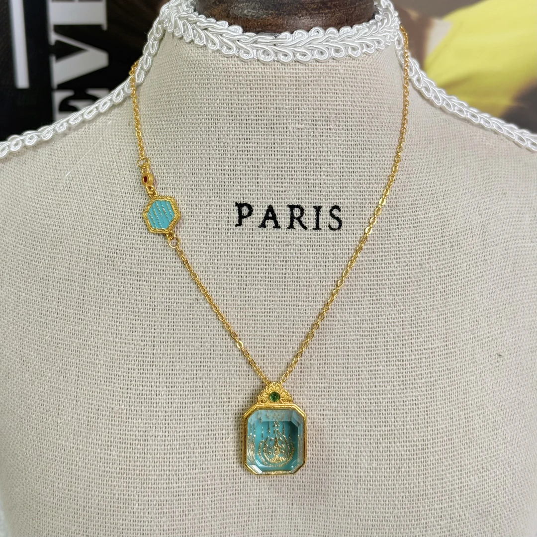 铜合金项链 蓝色简约小项链轻奢国风百搭气质女款锁骨链