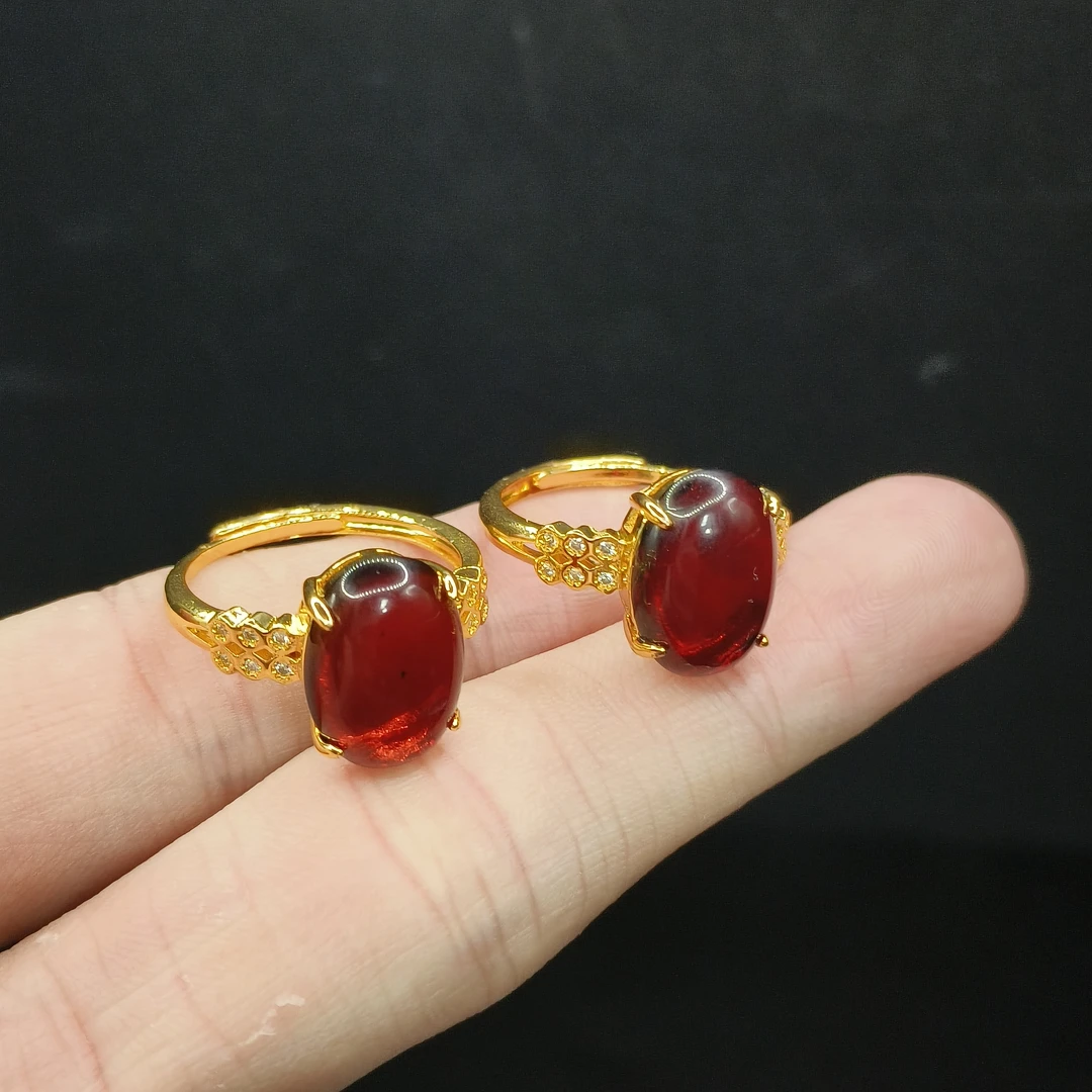 【李想精选】琥珀鸽子蛋戒指X9【多样性发其一】圈口可调节