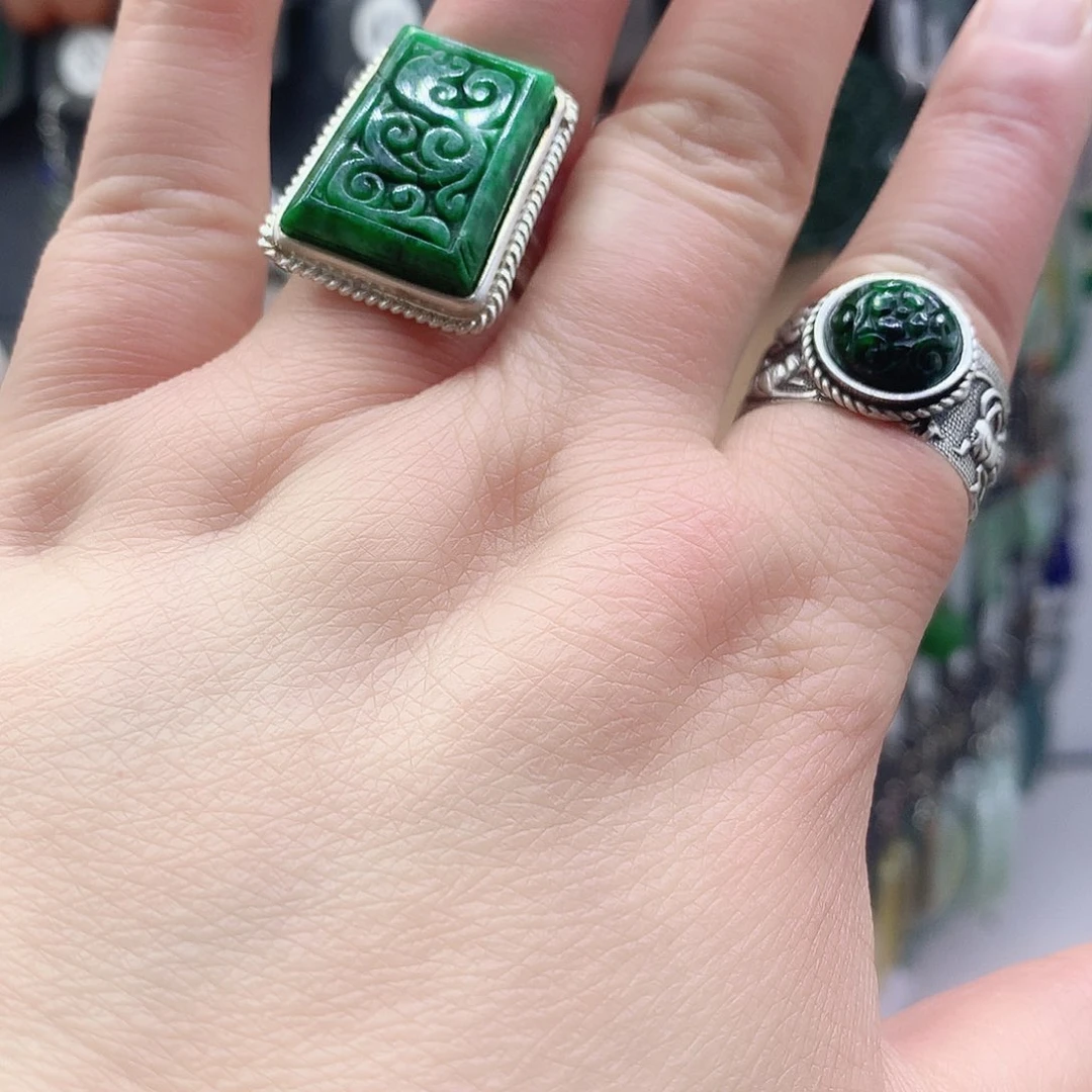 安***喜翡翠银S925镶嵌戒指