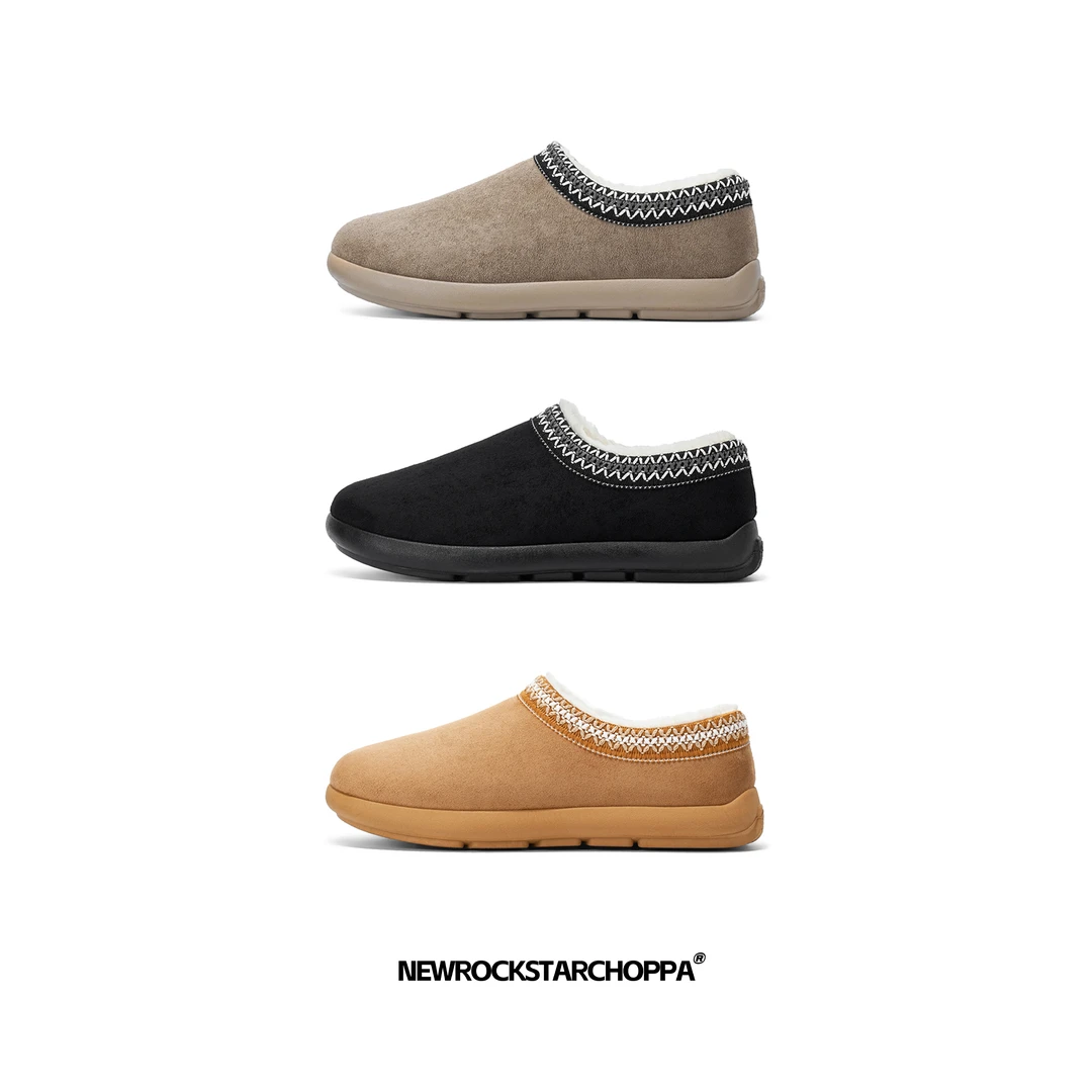 NewRockStarChoppa冬季加绒保暖勃肯鞋加绒包头拖鞋一脚蹬棉拖鞋