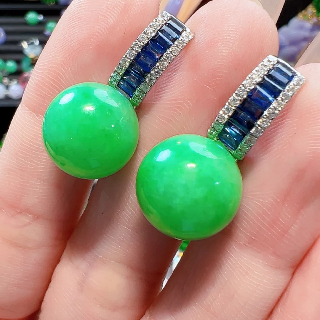 翡翠耳饰18K金镶嵌签收后24小时鉴赏期