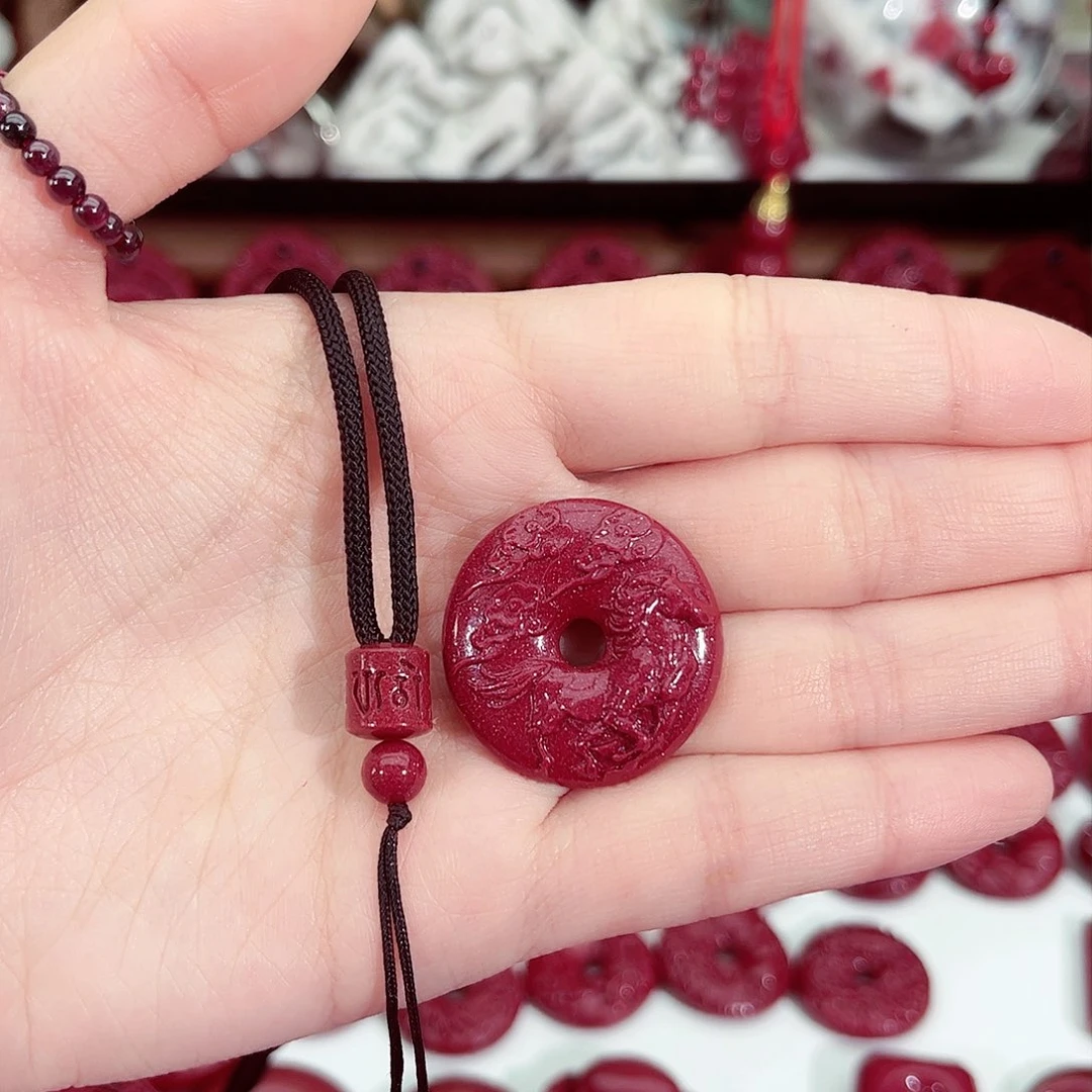 天然辰砂正品紫金砂属马平安扣