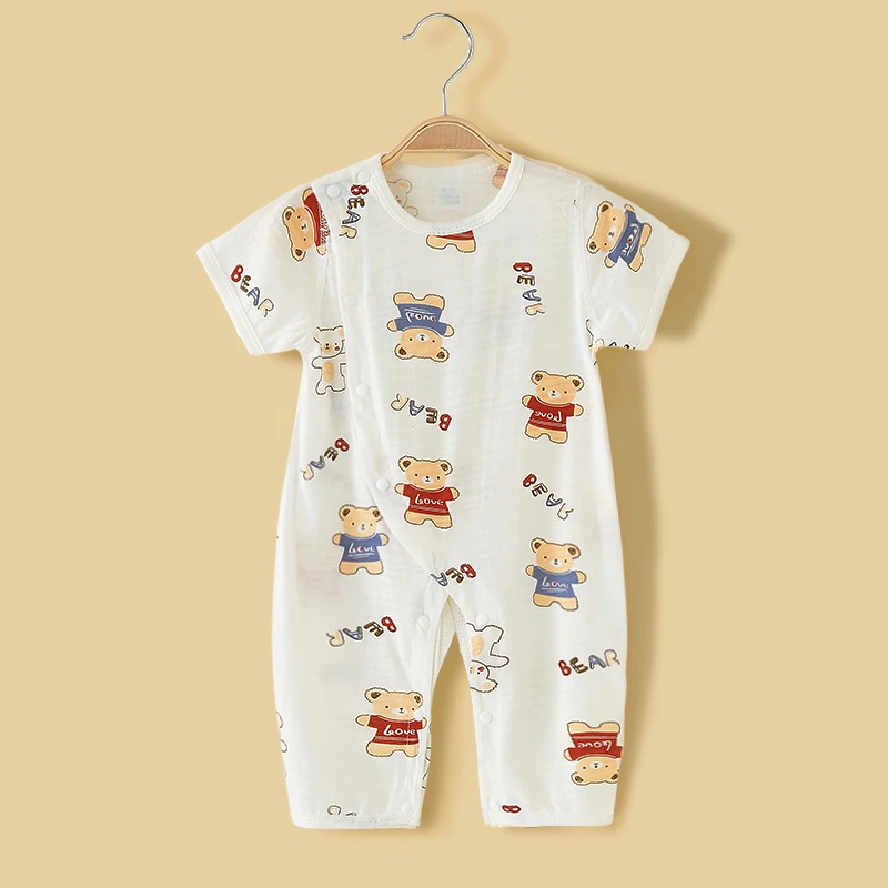 婴儿连体衣夏季薄款纯棉宝宝夏装空调服短袖长裤哈睡衣新生儿衣服