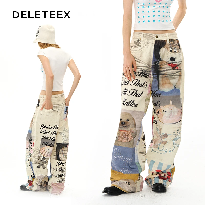 Deleteex原创DeD-moji系列模块图像高清防水洗牛仔印花牛仔裤