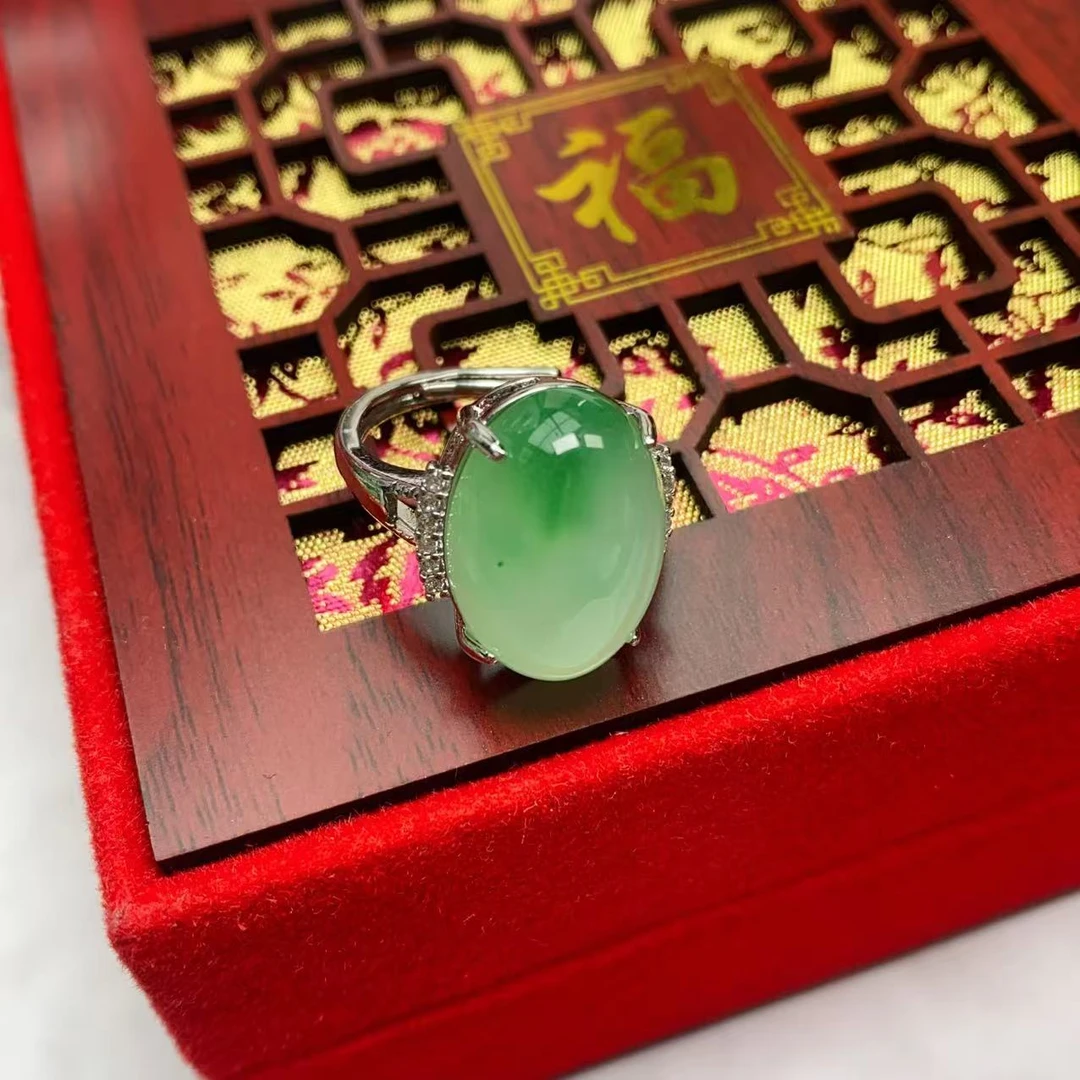 [石矿]A130冰绿花蛋面戒指