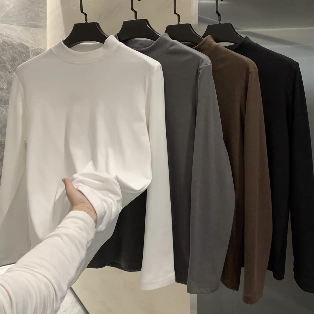 德绒半高领打底衫男秋冬季保暖内衣内搭可外穿纯色小立领长袖t恤