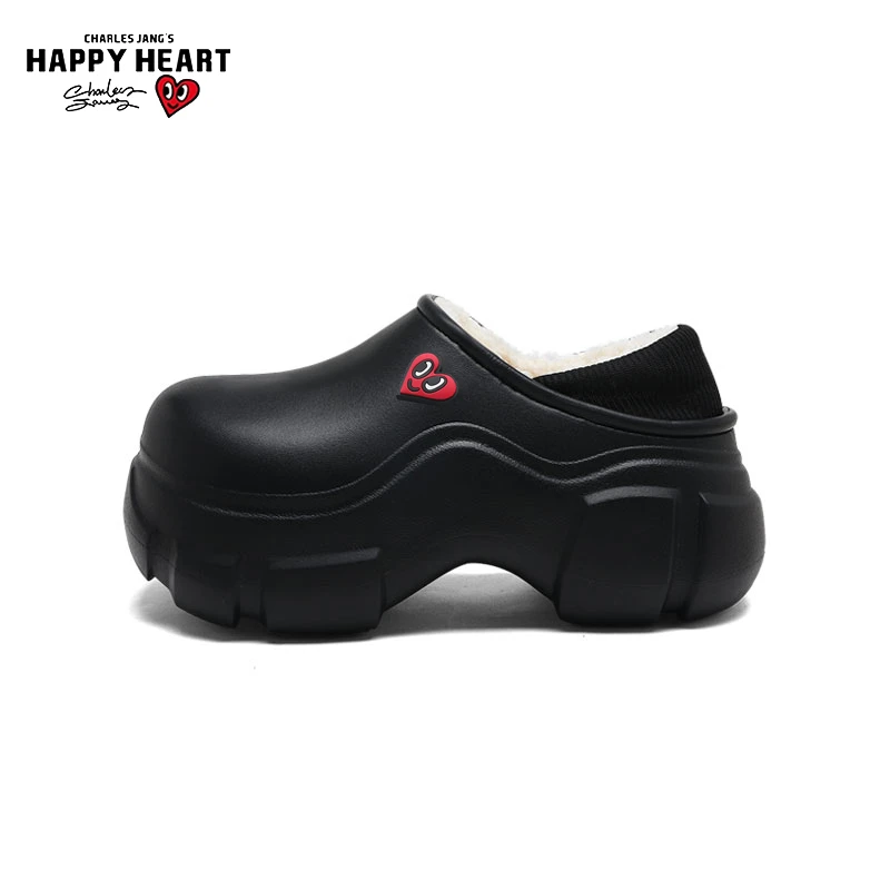 查尔斯桃心一脚蹬厨师鞋女冬季加绒保暖棉拖鞋外穿防水防滑毛毛鞋