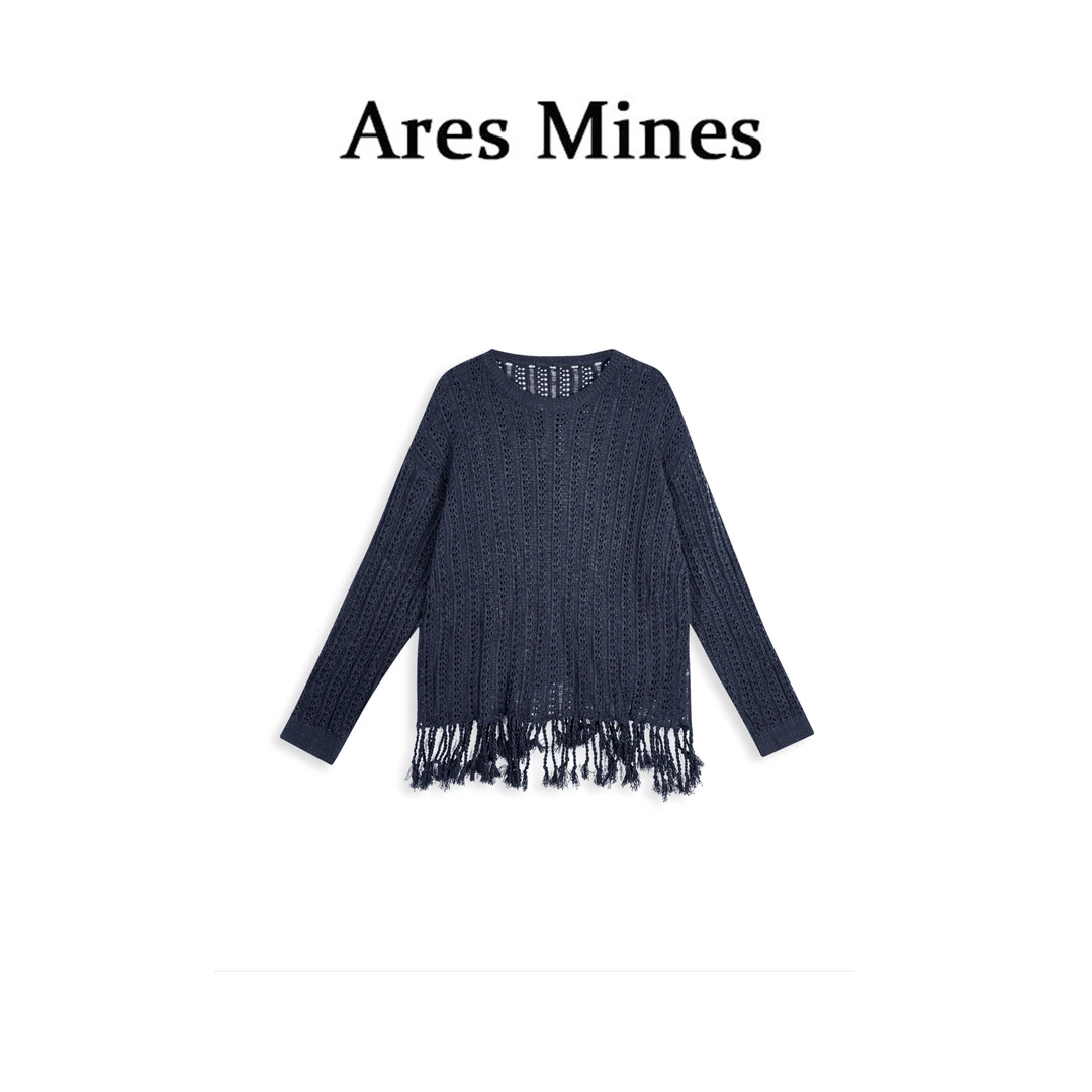 【盛朗熙Ares Mines】素缕生姿 慵懒风勾花镂空流苏下摆针织毛衣