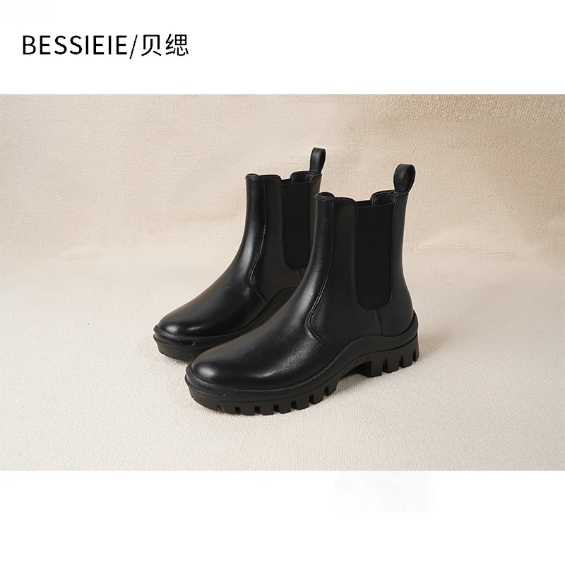 【风生二姐专属】BESSIEIE/贝缌 马皮短筒靴百搭切尔西踝靴真皮