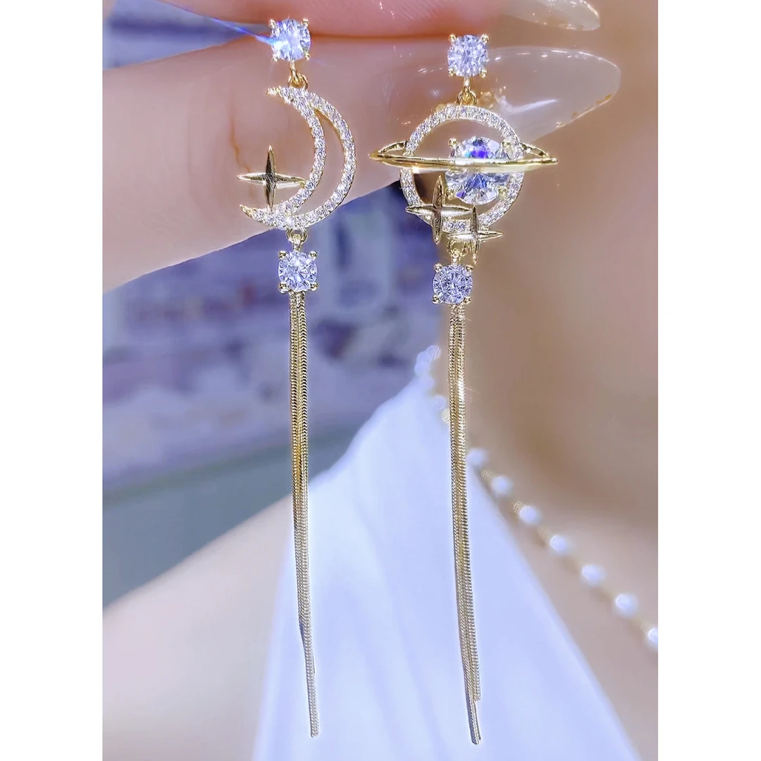 铜合金合成锆石耳饰 时尚气质精美优雅AB款日月星辰耳环