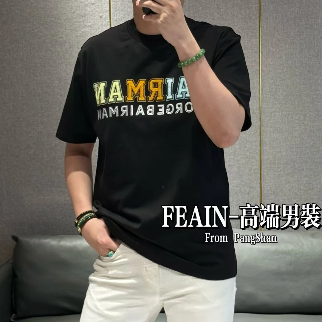 【巴尔曼品牌】高端定制男士比马面刺绣字母T恤7383