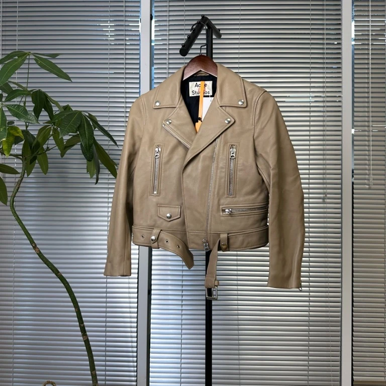99新 maje Acne studio卡其色皮衣夹克 34码 00879