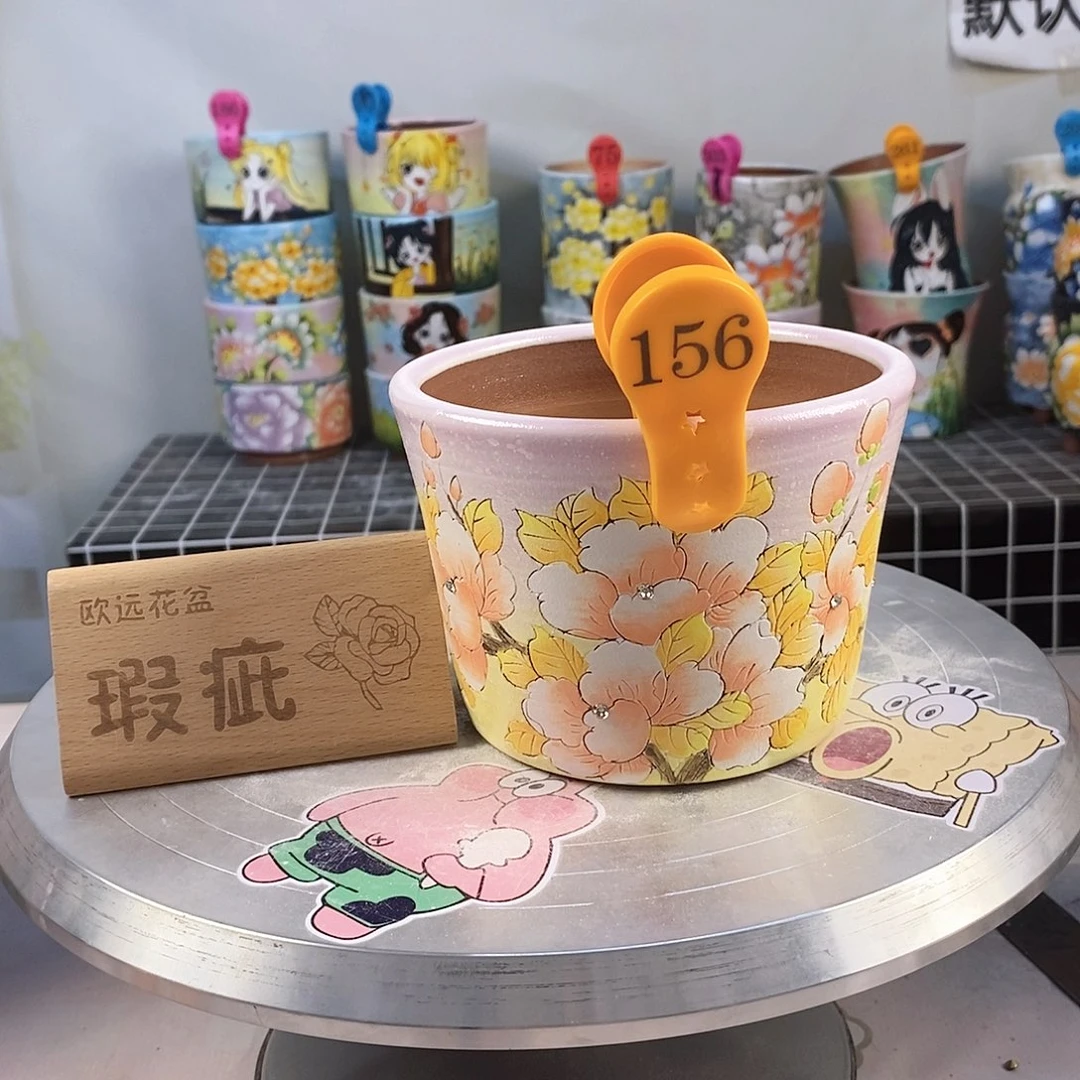 紫砂花盆红陶手绘花盆