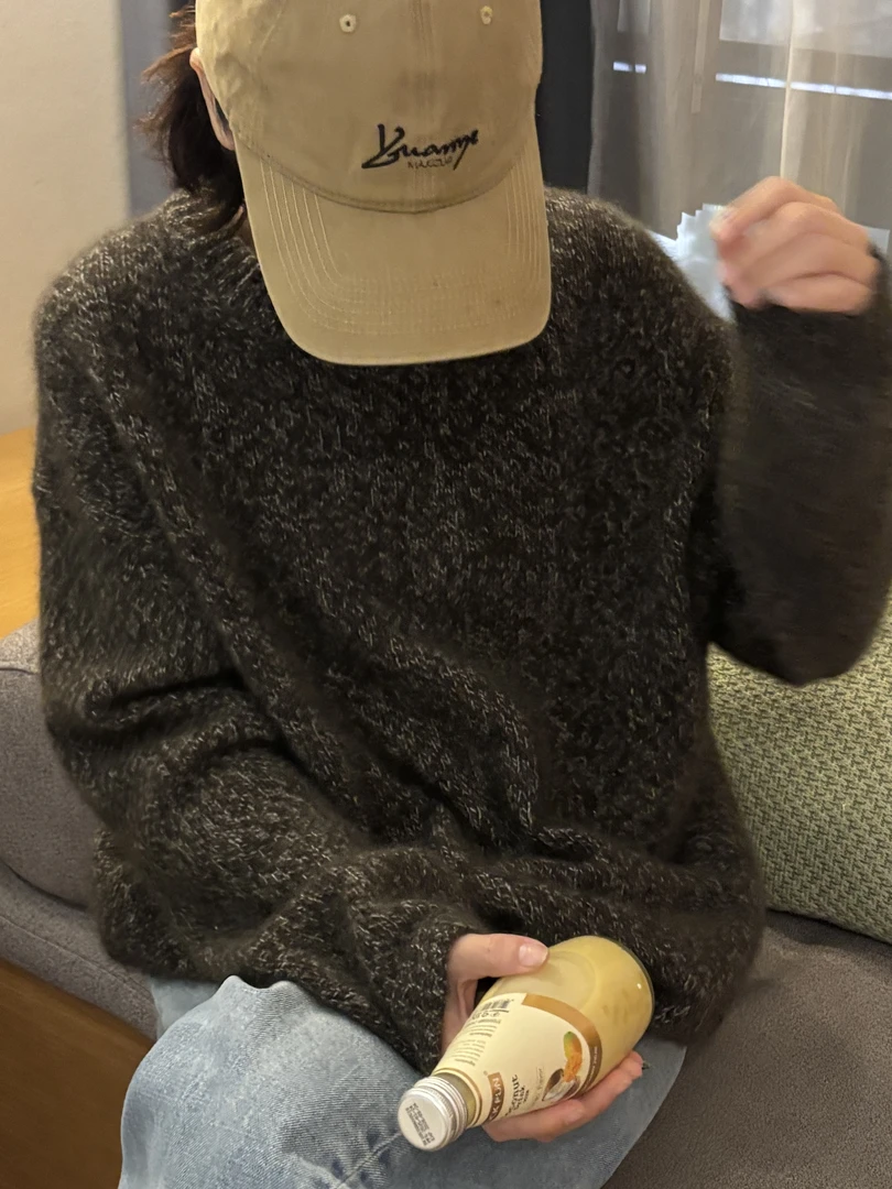 【Y98]慵懒百搭亲肤保暖落肩袖休闲针织圆毛衫