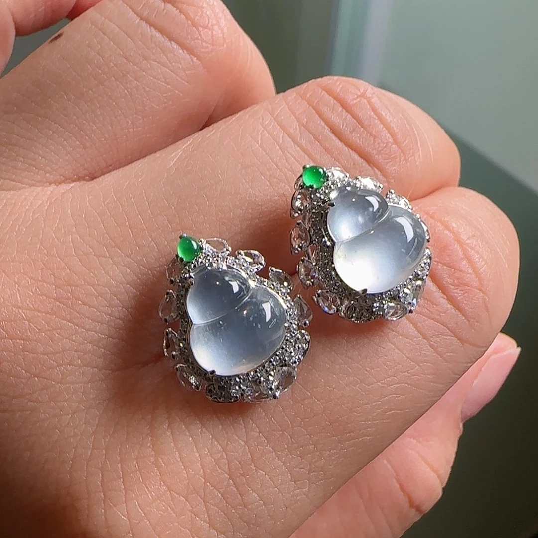 翡翠18K金镶嵌耳饰天然翡翠