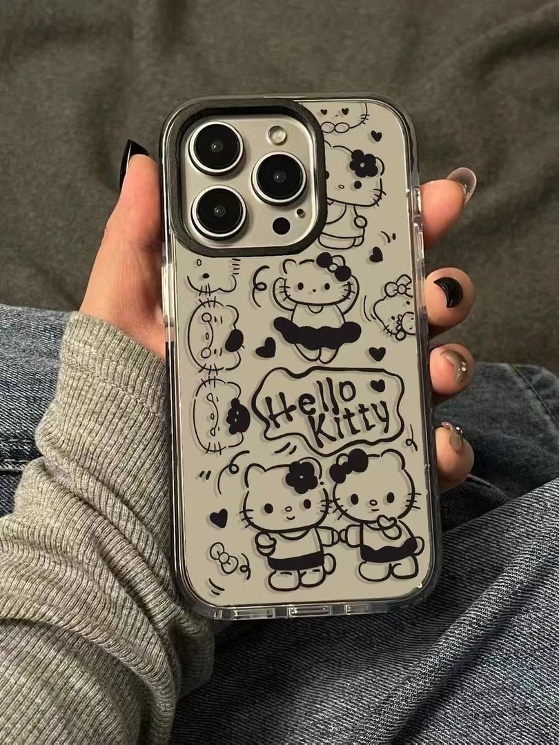 黑色线条KY猫适用15promax圈圈壳iPhone14/13透明12/11小众趣味XR