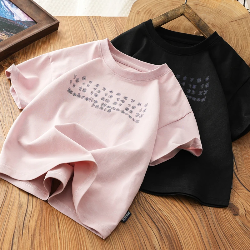 男女童纯色百搭韩版休闲短袖t恤中大童洋气圆领半袖上衣儿童宽松