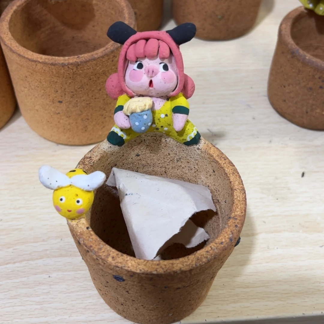 泥塑古镇炻陶花盆