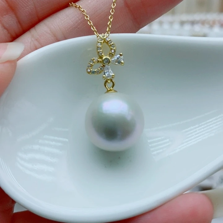 淡水珍珠银S925镶嵌吊坠(赠链)13.5mm