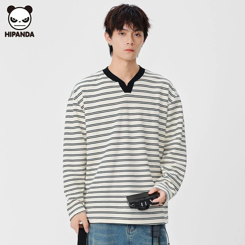 Hi Panda长袖衬衫男装文艺清新秋冬商务通勤简约百搭休闲条纹上衣