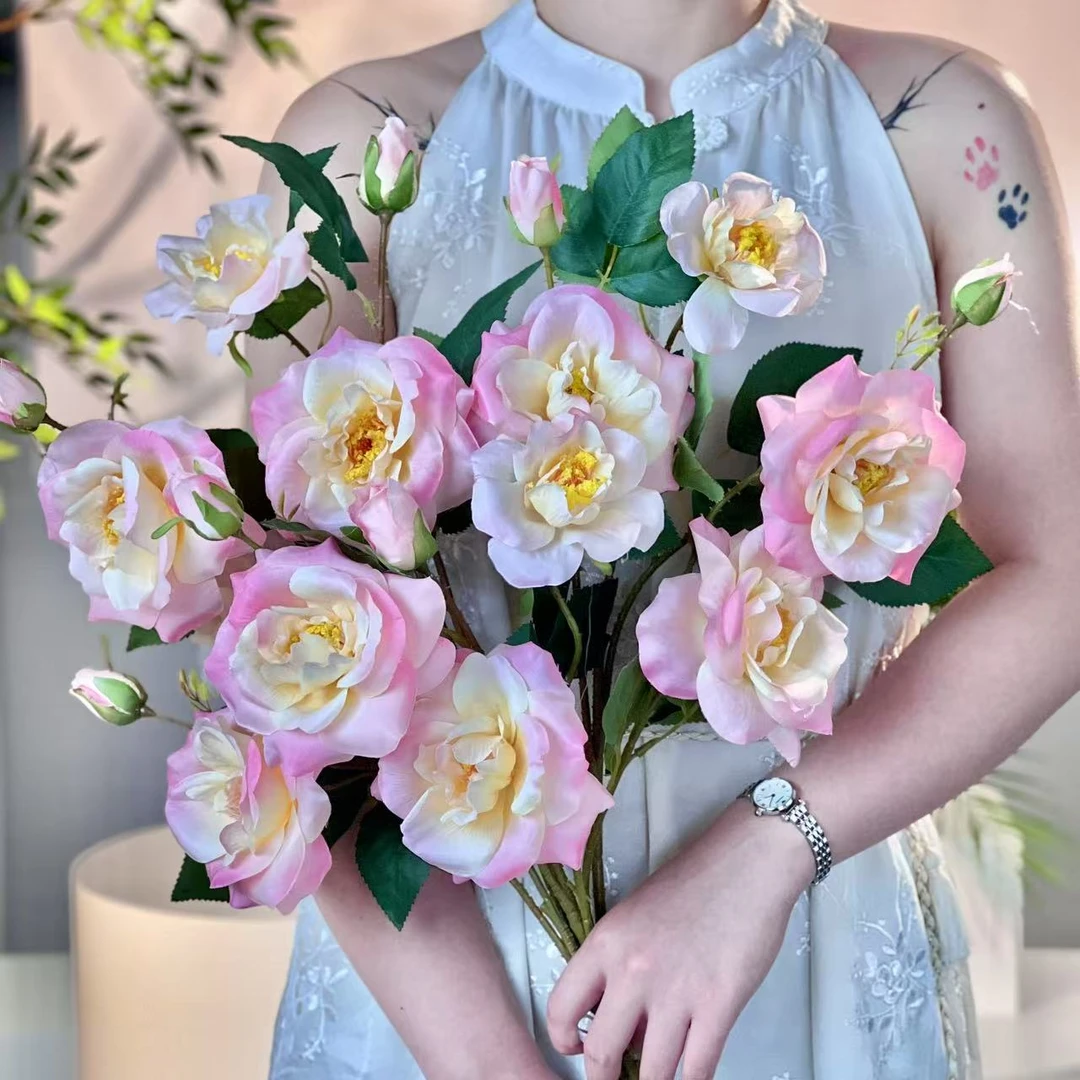 洛神玫瑰花餐桌花入户茶台卧室花艺摆件粉色花束