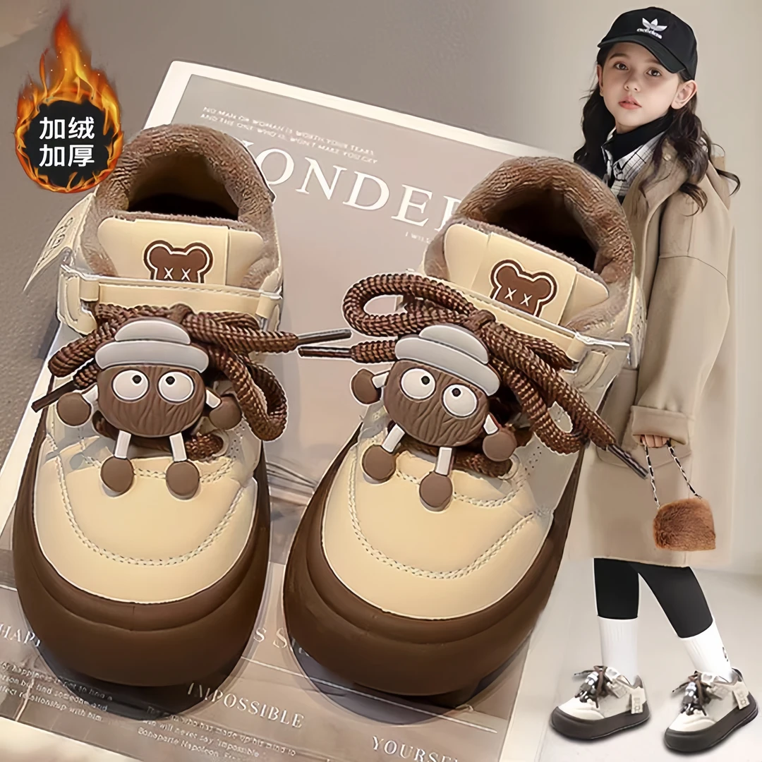 女童加绒棉鞋冬季二棉鞋运动鞋跑步鞋软底女孩子卡通儿童棉鞋保暖