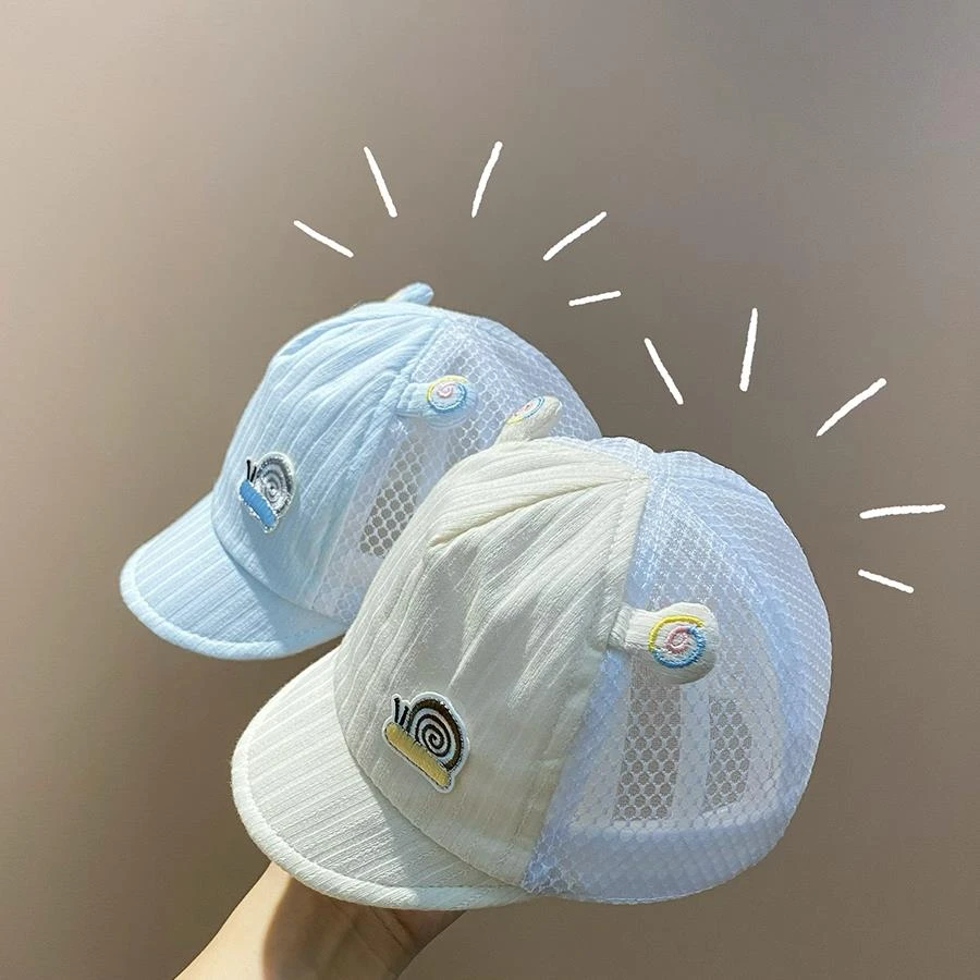 婴儿帽子夏季网眼鸭舌帽新生儿纯棉可爱超萌初生小月龄遮阳棒球帽