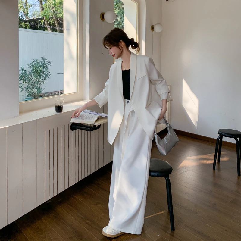 设计感白色西装外套阔腿裤两件套女2025年春季新款时尚气质通勤套