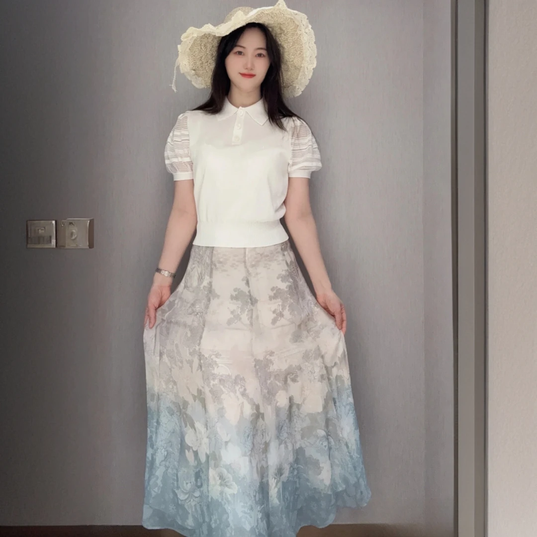 GXO 2025夏季新款手工定位蕾丝刺绣飘逸半裙KQ0107