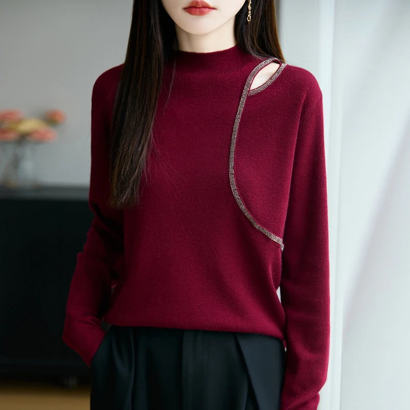 2025早秋薄款长袖T恤女针织上衣洋气半高领毛衣修身显瘦打底衫