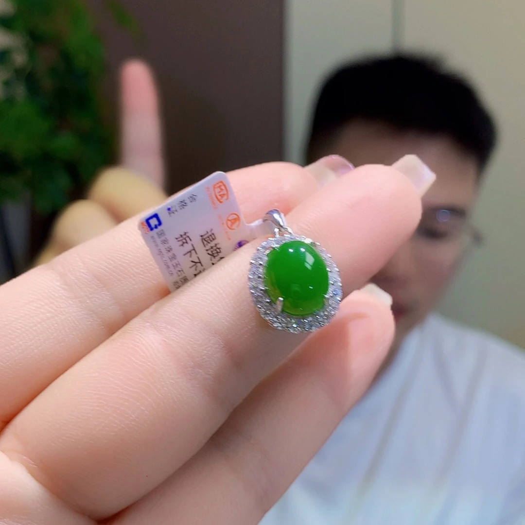 和田玉（碧玉）银S925镀金镶嵌颈饰