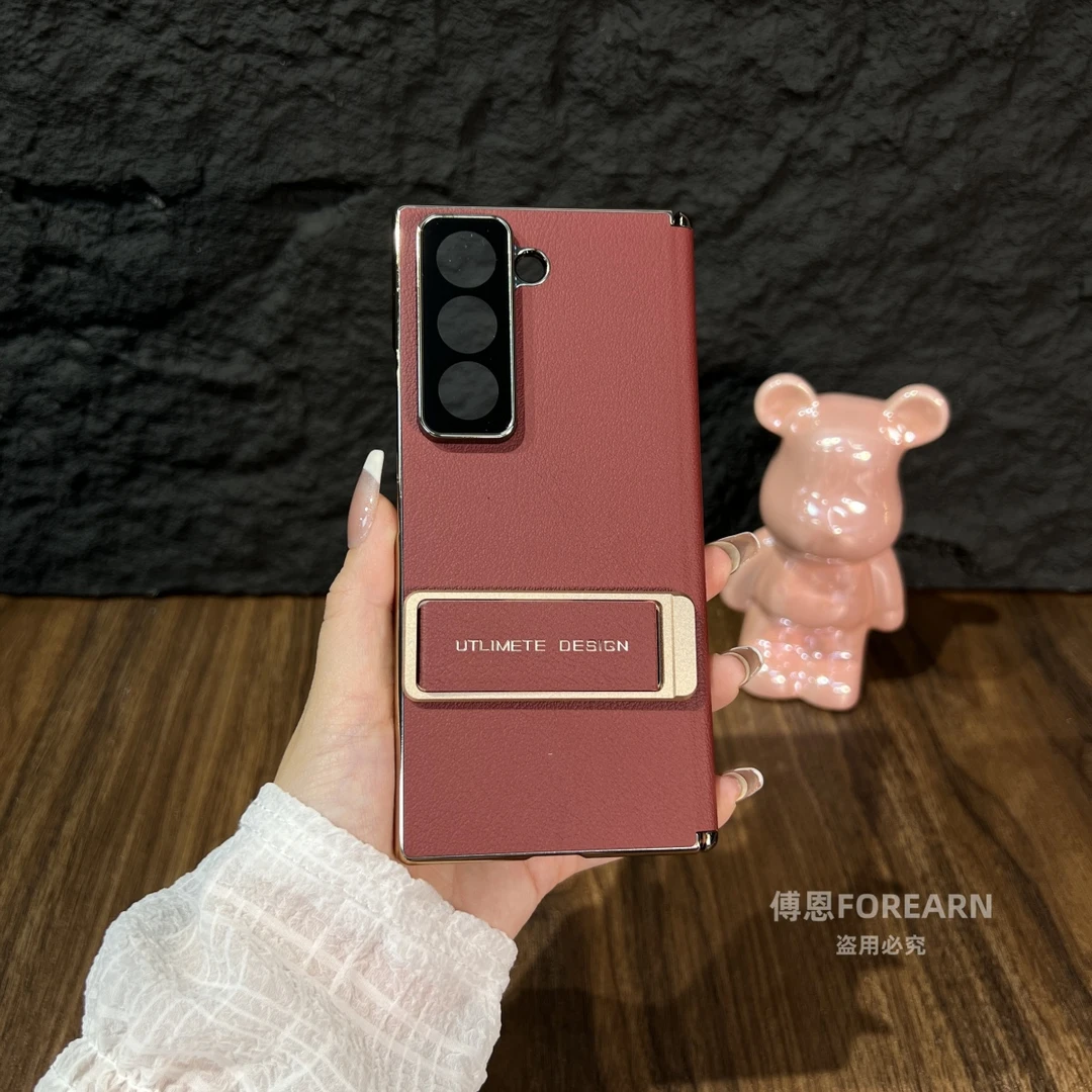 适用于三星W25新款手机壳真皮奢华ZFold6折叠屏fold5支架保护套