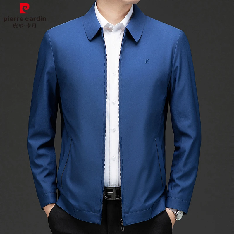 皮尔卡丹秋冬季商务行政翻领纯色夹克外套男士休闲时尚百搭上衣男