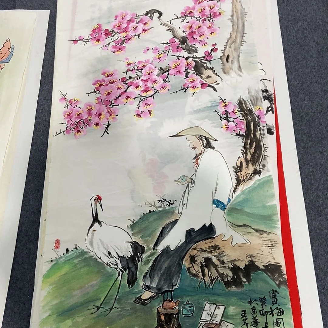 国画四尺花鸟人物一副