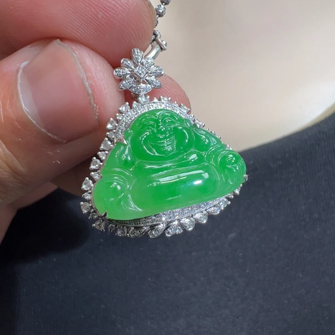 翡翠吊坠(不含链)18K金镶嵌