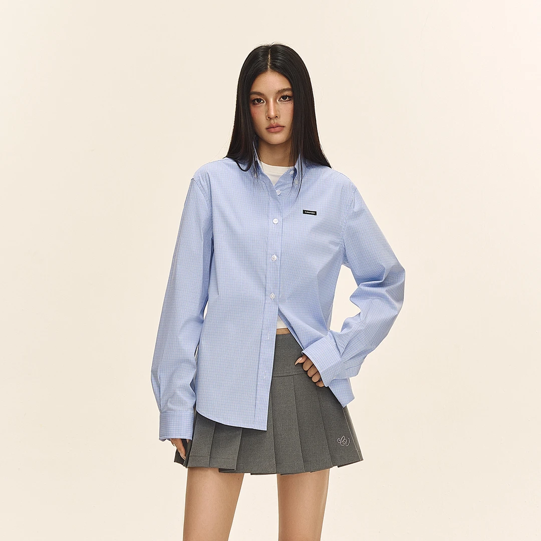 CLIMAX VISION知识分子风微弹格纹logo通勤复古长袖衬衫合身版
