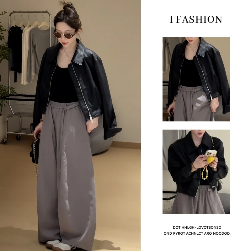 时尚气质高级感短外套女2025年春秋新款小众减龄遮肉长袖皮衣上衣