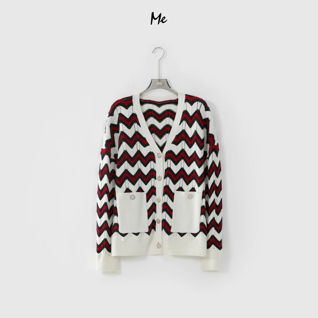 ME【波浪线开衫】设计师新款时尚百搭休闲宽松毛衣MEQA0390