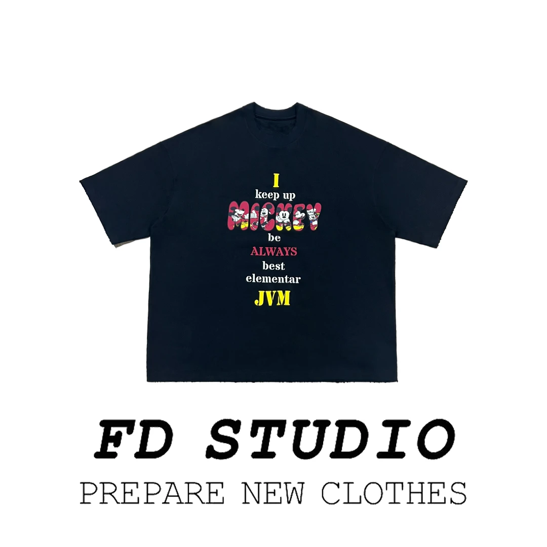 【梵町定制】FD26713夏季新款宽松大版字母米奇短袖T恤