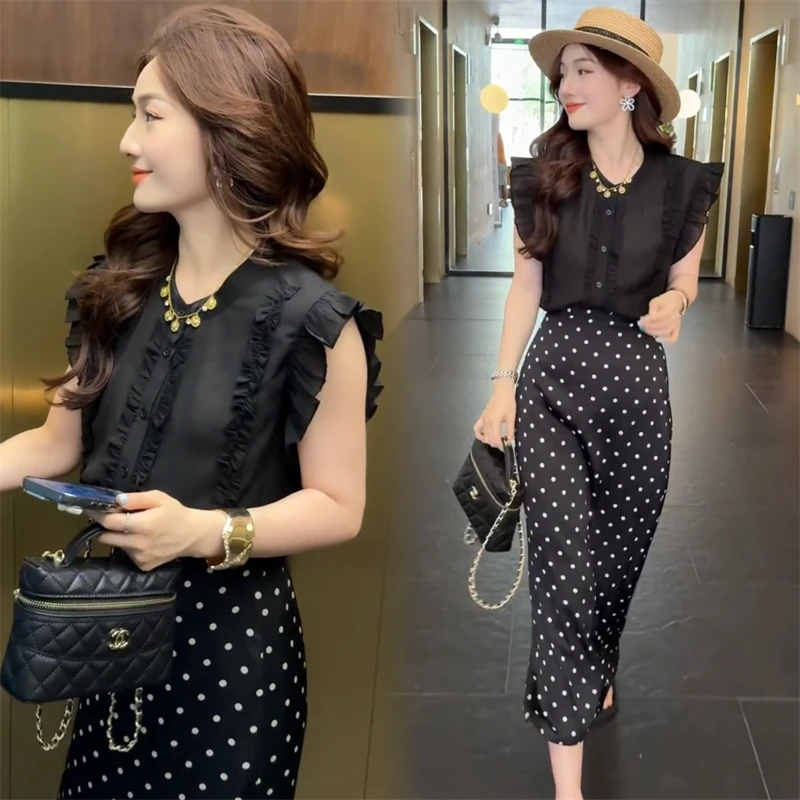 韩系木耳边小飞袖单排扣衬衫女2025夏季新款洋气减龄花边拼接小衫