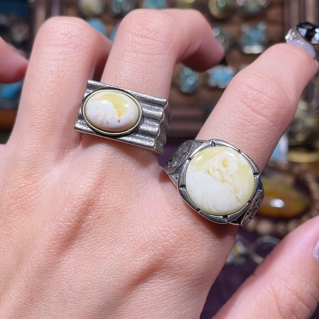 财***Y琥珀银S925镶嵌戒指