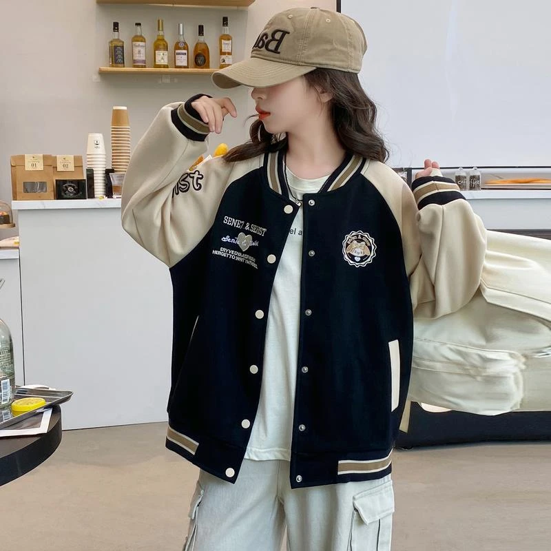 女童外套春秋款2025新款洋气大童秋装上衣一体绒加厚夹克衫棒球服