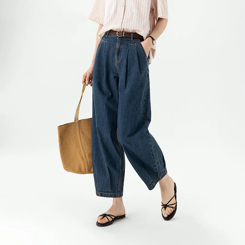阔腿牛仔裤女2025年新款秋季女裤九分裤休闲裤子奶奶裤宽松灯笼裤