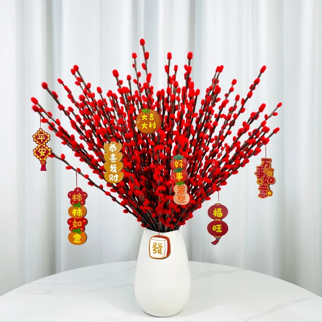 过节喜庆红色银柳扭扭棒花束加密手工创意diy制作材料包仿真花束